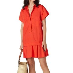 Hunter Bell Addison Cotton Shirt Dress Small Red Short Sleeve Ruffle Skirt